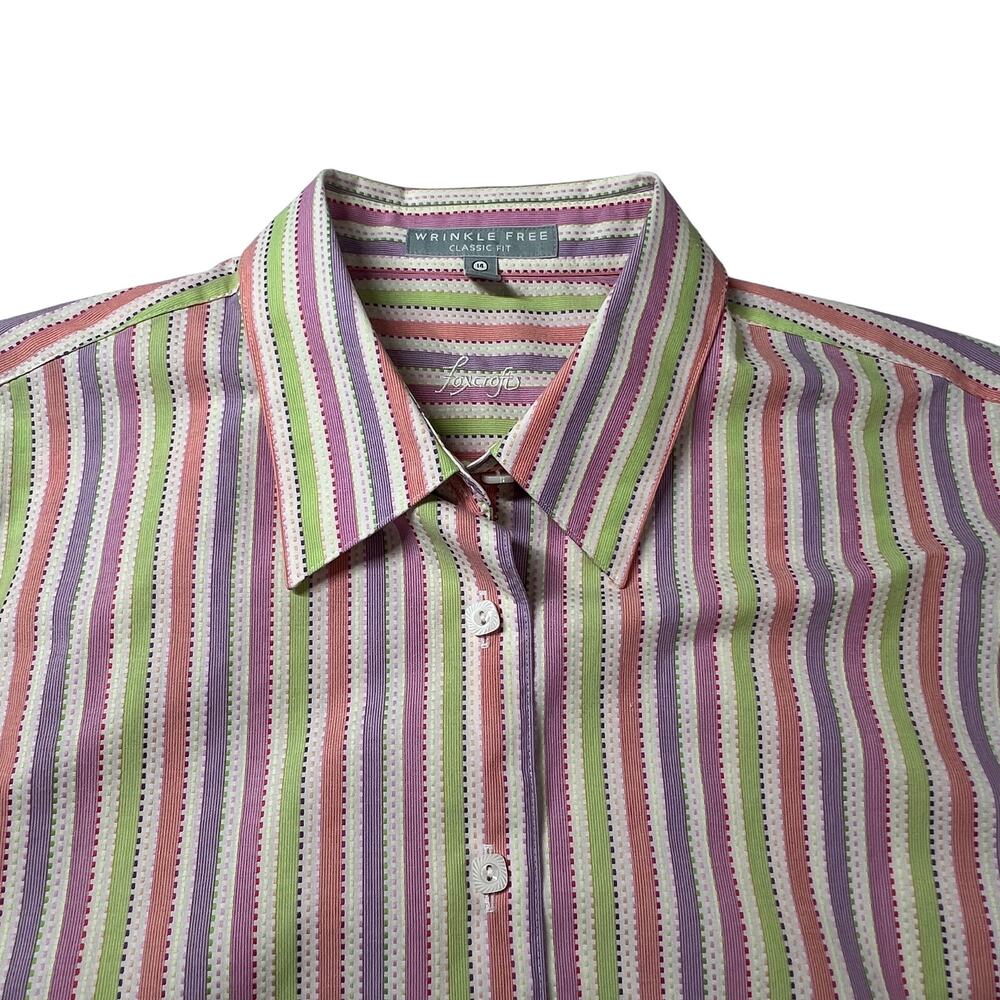FOXCRAFT Button Down Shirt Womens 14 Pink Green Stripe Long Sleeve Wrinkle Free - Picture 2 of 11